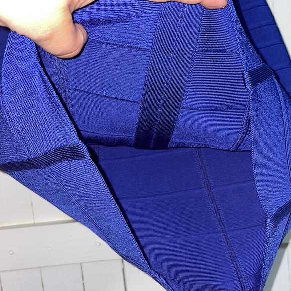 UNIQUE HERVE LEGER bandage dress S navy cowl neck - Picture 6 of 8